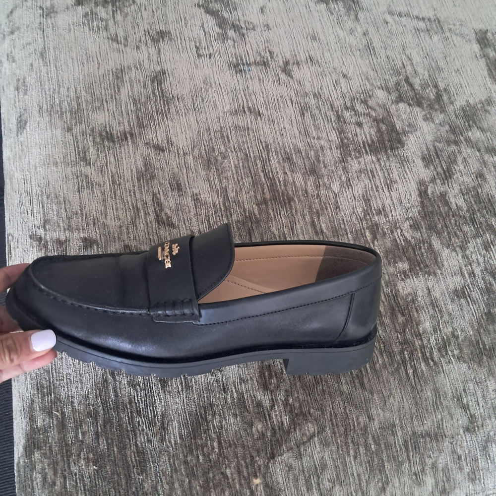 Coach Black Leather Slip-On Loafers
